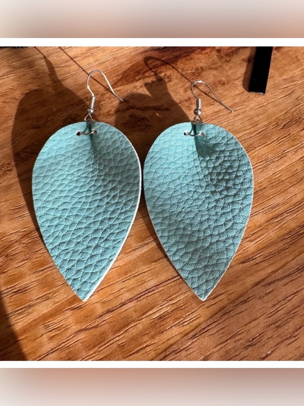 NWT Sea Blue Petal Shaped Faux Leather Earrings